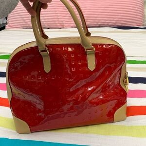 Pre-Loved Arcadia Italian Red Patent Leather Satchel Bag Tote Strap